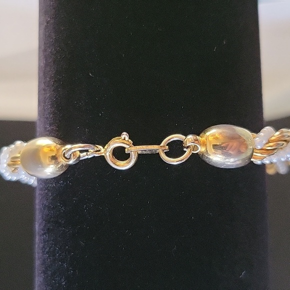 Trifari Twisted Rope Bracelet Faux Seed Pearl and Gold - Picture 3 of 8